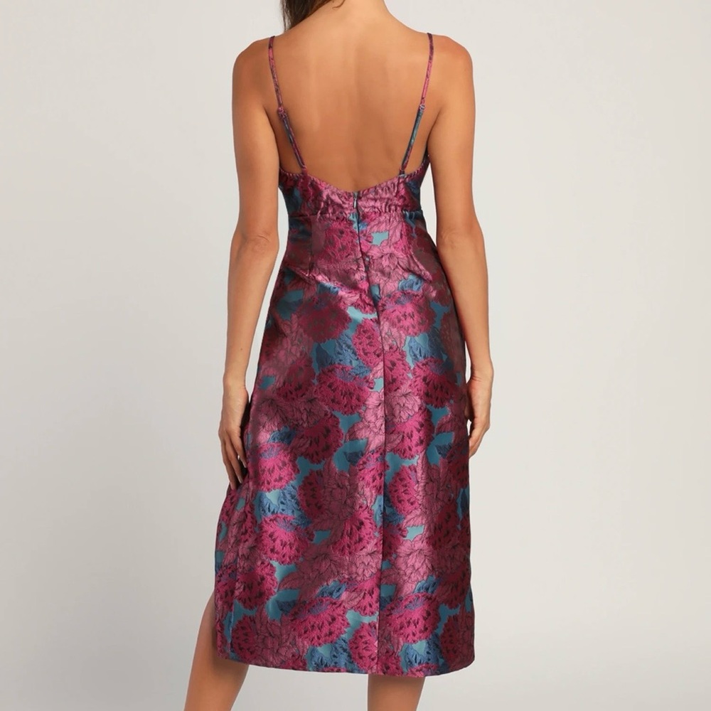 Lulu's Feelings Bloom Pink and Blue Floral Print Midi Dress - Picture 3 of 9